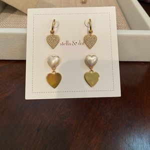 Stella & Dot heart interchangeable earrings. Gold.